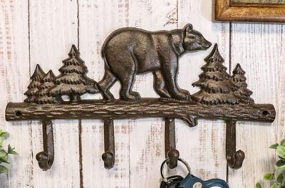 Decorative Wall Mounted Hook with Three Black Bear Cubs Hanging on a Tree Branch for Coats, Towels, Bags, Caps and More - Cabin Lodge Style Decor