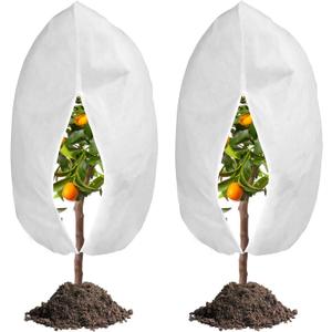 NAMOTEK 2 Pack Plant Covers Freeze Protection Tree Covers for Winter with Zipper Drawstring(White 47" X 31")