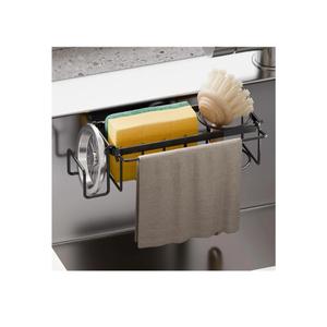 TAILI Sponge Holder with Strong Suction Cup, 4-in-1 Rustproof Sink Organizer - Sink Caddy Holds Sponges, Brushes, Stoppers & Scrapers -Black