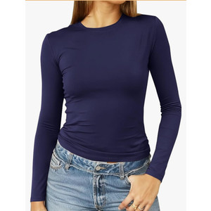 Abardsion Women's Long Sleeve Shirts Spring 2026 Casual Basic Going Out Crop Tops Slim Fit Tight Y2K Clothes Size M