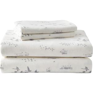 Eddie Bauer - Flannel Sheets Queen Size, Anti-Pilling & Wrinkle Resistant Cotton, Touchably Soft for All-Season Comfort - Bed Sheets with Matching Pillowcases & Fitted Sheet (Geese Meadow Yellow)
