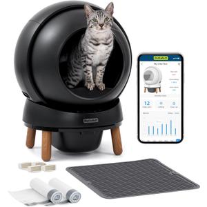 PetSafe ScoopFree SmartSpin Self-Cleaning Litter Box Bundle, Black Odor Control App Controlled Up to 2 Weeks of Hands-Free Cleaning Includes Litter Mat, 50 Waste Bin Liners, 4 Deodorizers