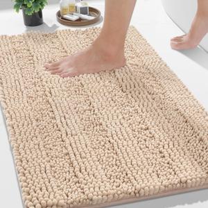 Yimobra Bathroom Rug Mat, Non Slip and Super Absorbent Bath Mat, Machine Washable Quick Dry, Ultra Plush Chenille Shower Rugs for Bathroom Floor Sink Tub and Shower Outside, Beige, 24 x 17