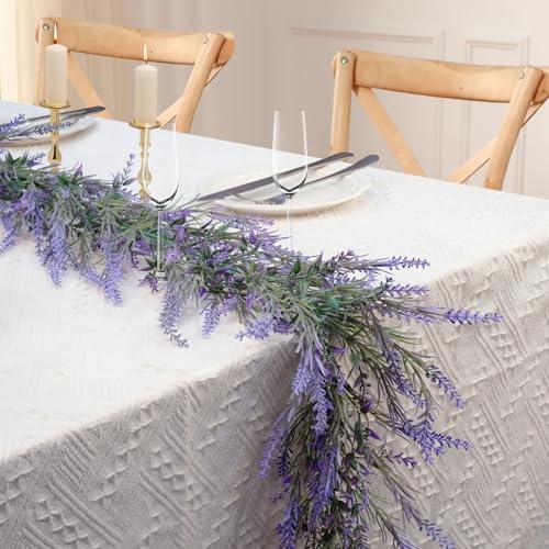 HUZIYAHAN 6Ft Lavender Purple Artificial Garland, Spring Summer All Year Lavender Garland for Farmhouse Wedding Mantle Arch Porch Stair Table Indoor Door Home Decoration 2pcs
