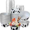 Cow Print Aluminum Foil Cups with Lids, 1.6 oz Heavy Duty Ramekins for Baking, Disposable Mini Cupcake Containers for Farm Theme Party, Rustic Wedding, Baby Shower