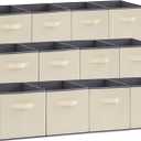 Lifewit 12 Packs Storage Cubes, 11 Inch Cube Storage Bins, Foldable Decorative Fabric Storage Baskets for Organizing Home Organizers with Handles for Shelves, Closet, Beige