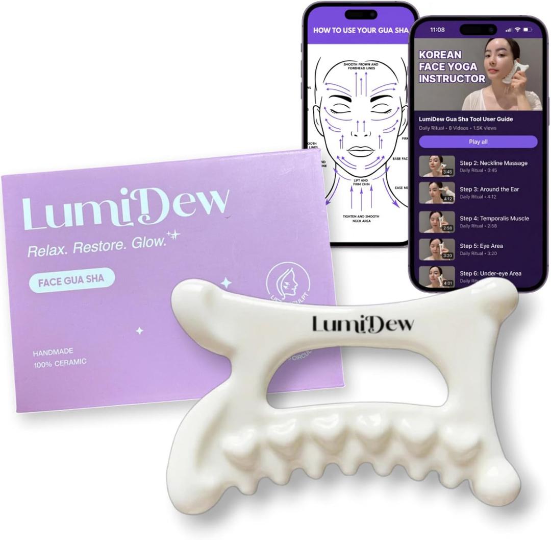 Ceramic Guasha Tool for Face & Body - Lymphatic Drainage Massager, Face Sculpting Tool, Jawline Shaper & Double Chin Reducer - Self Care Gifts