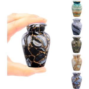 Small Keepsake Cremation Urns for Human Ashes - Marble Finish Metal Keepsake Urn - Mini Cremation Urn for Pet Ashes - Handcrafted Memorial Urn - Funeral Urns with Velvet Bag (Luxury Black)