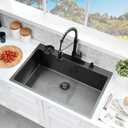 33x22 Drop In Kitchen Sink and Faucet Combo Set, Black Stainless Steel Kitchen Sink with Cup Washer,9 Inch Deep Single Bowl with Accessories, Heavy-Duty & Easy-Clean Design