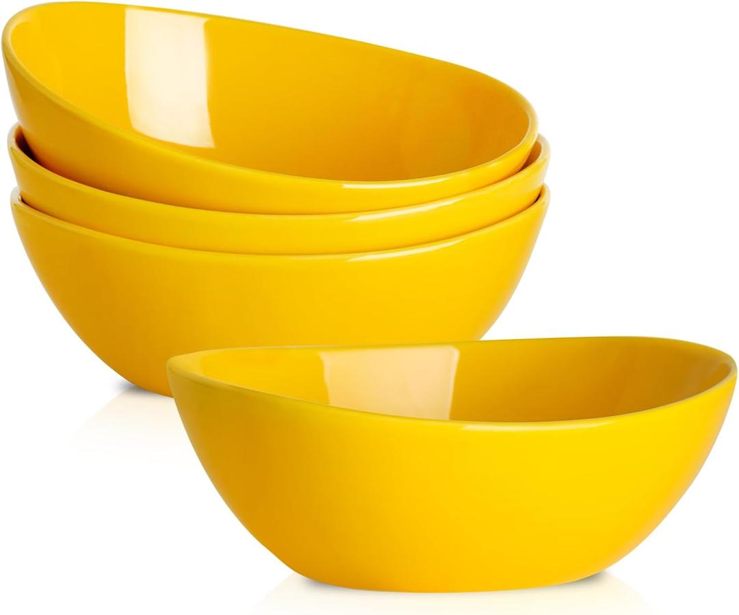 Hasense Porcelain Serving Bowls for Entertaining, Salad Bowls Large Serving for Parties, 36 Ounce Large Serving Dishes for Salad Pasta Popcorn, Dishwasher Microwave Safe, Set of 4, Yellow