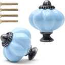 12 Pack Light Blue Pumpkin Knobs Ceramic Cabinet Knobs Retro Dresser Knobs Vintage Drawer Knobs Pulls for Vanity, Closet