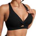 Sports Bras for Women Push Up Medium Impact Racerback Workout Yoga Bra Womens Deep V Padded Sports Bra with Support Gym Tops (Black) M