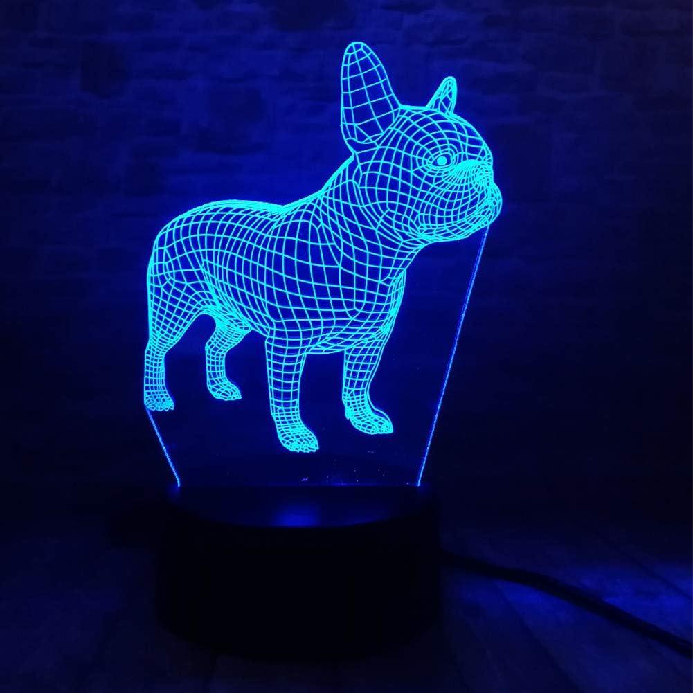 French Bulldog Night Light 3D Illusion Table Lamp Puppy Dog 7 Changing Color Toys Birthday Christmas Gifts for Kids Boys Girls Home Bed Room Decor