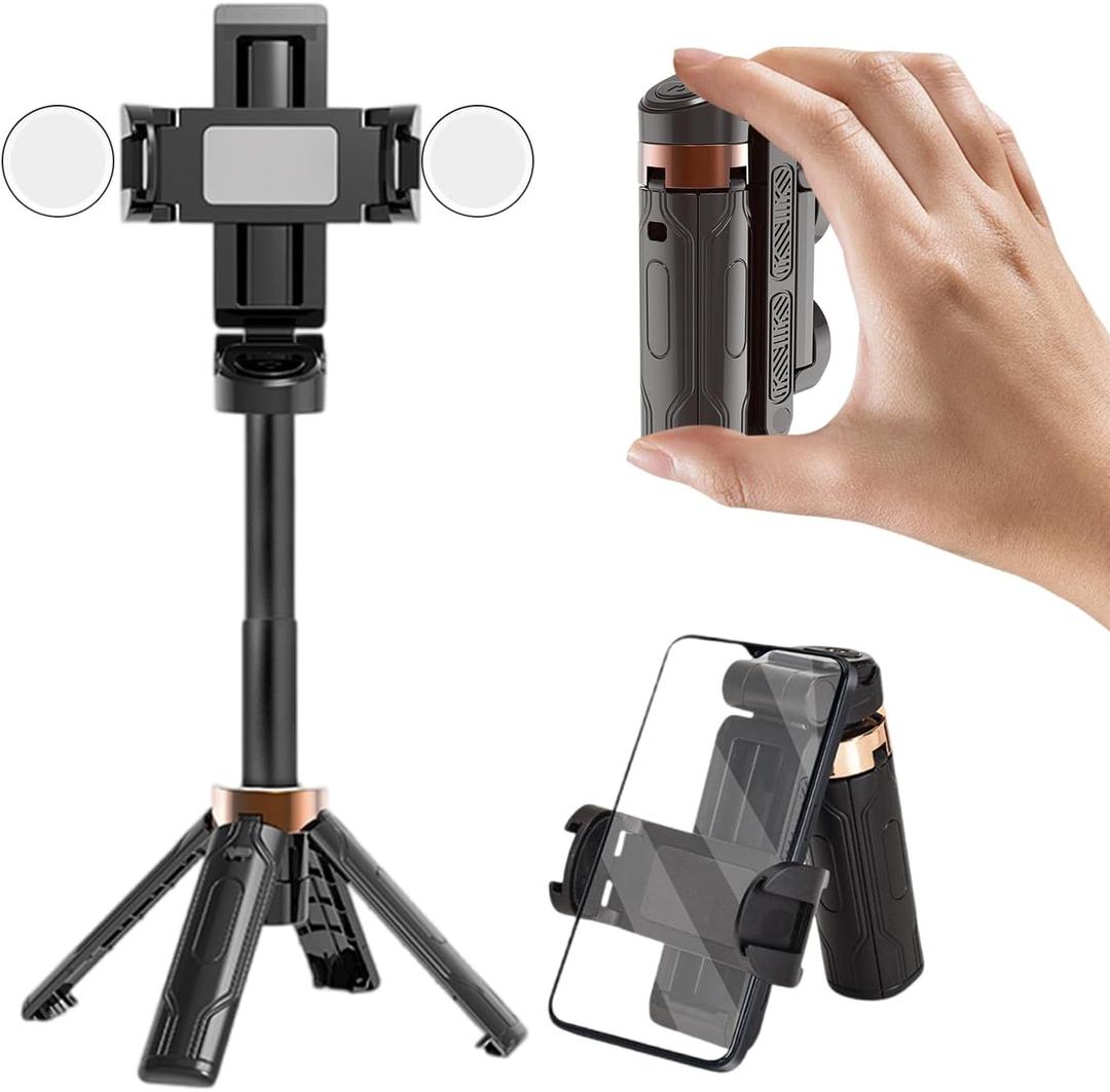 Phone Tripod, Selfie Stick Tripod for iPhone/Android with Remote & Light, Extendable Cell Phone Stand, 360Rotation Travel Stand with Rechargeable Remote with Phone, Camera, Video Recording