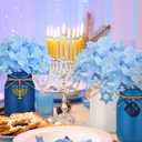 Lyrow 6 Pack Hanukkah Mason Jar Table Centerpiece Faux Hydrangea Floral Kitchen Table Decoration Hanukkah Tiered Tray Decor for Holiday Party Supplies (Blue)