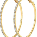 925 Sterling Silver Earrings Large Rhinestone Hoop Earrings Big Cubic Zirconia Hoop Earrings Thin Rhinestones Round Hoop Earrings for Women 40mm Sparkly Hoops With Crystals for Womens