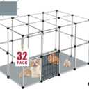 32 Panels Small Animal Playpen, 48" x 32" x 24" Transparent Playpen with Waterproof Mat, Plastic Enclosure, Puppy Play Pen for Chicken, Pet Fence for Guinea Pigs, Bunny, Ferrets, Hamsters, Hedgehogs Indoor