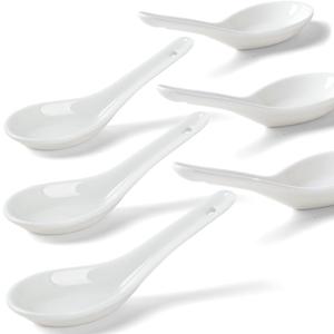 Soup Spoons Set of 6, Asian Ceramic Soup Spoons 5.3" Ramen Spoons Proper for Corelle Pho Miso Wonton Ramen Dumpling Macaron Dishwasher & Oven Safe
