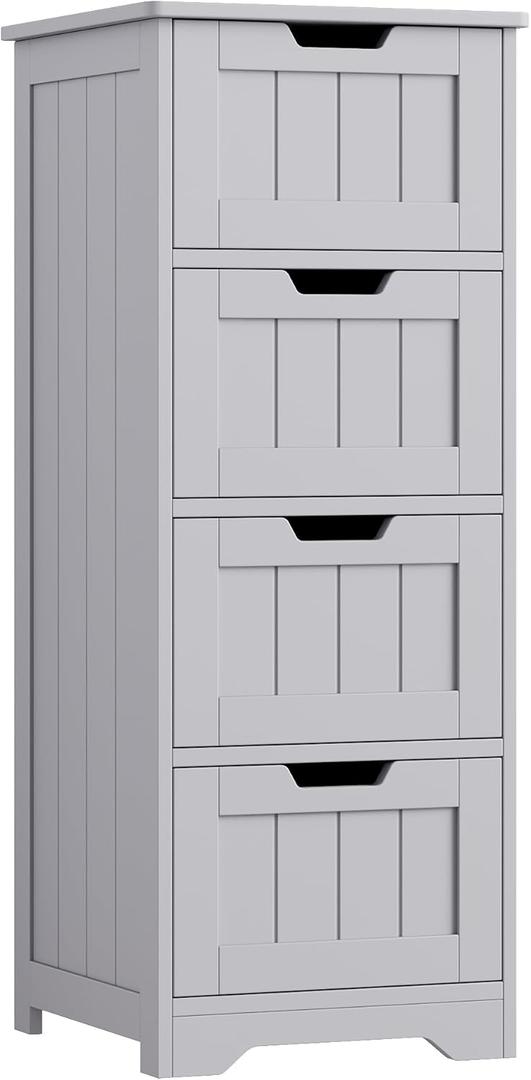 FOTOSOK Bathroom Storage Cabinet, Bathroom Cabinet with 4 Drawers, 11.8 x 11.8 x 32.5 Freestanding Entryway Cupboard Storage Organizer Unit Home Furniture Decor, Grey