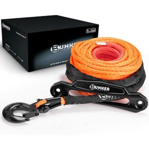 BUNKER INDUST Synthetic Winch Rope Kit,3/8" x 100' 23809LBS Winch Line Cable Replacement with Protective Sleeve+Winch Fairlead+Hook for 4WD Off Road Vehicle Jeep Truck ATV UTV SUV(Orange)