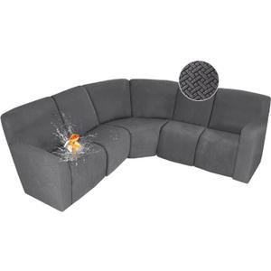 ALIECOM 100% Waterproof Recliner Sectional Couch Covers L Shape Stretch Corner Reclining Sectional Sofa Cover Washable Recliner Slipcover Protector for Dog Pet (5 Seat, Medium Gray)