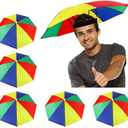 5 Pack Umbrella Hat with Elastic Band, Rainbow Waterproof Fishing Umbrella Hat for Adults Kids Women Men