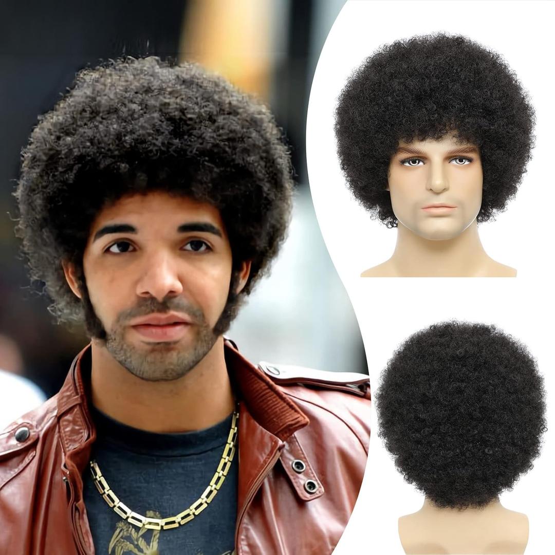 Afro Wig Men70's Costumes for Men Heat Resistant Synthetic Disco WigBlack,6 inch