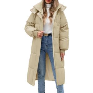 Women's Long Puffer Coat - Warm Winter Quilted Jacket Full Length Zip Up Down Coat Thickened Puffy Parka with Hood (4XL, Khaki)