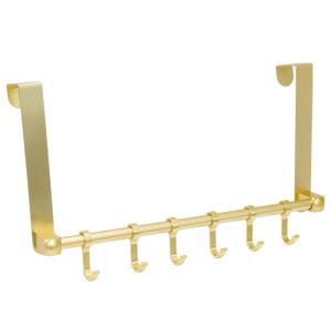 Over the Door Hooks, Gold 6 Hooks Adjustable Aluminum Door Hanger