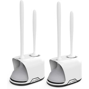 Lefree, 1 in 1 Toilet Brush and Plunger Set with Silicone Bristles, Plastic Material, Includes Holder, White/Black, for Deep Cleaning