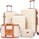 5 Piece Luggage Sets with Spinner Wheels and Tsa Lock, Hardshell ABS Suitcase Set, Lightweight Hardside Waterproof Travel Suitcases with Wheels, 20", 24", 28" Beige