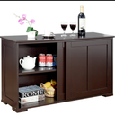 Kitchen Storage Cabinet Sideboard Buffet Cupboard Wood Sliding Door Pantry Brown