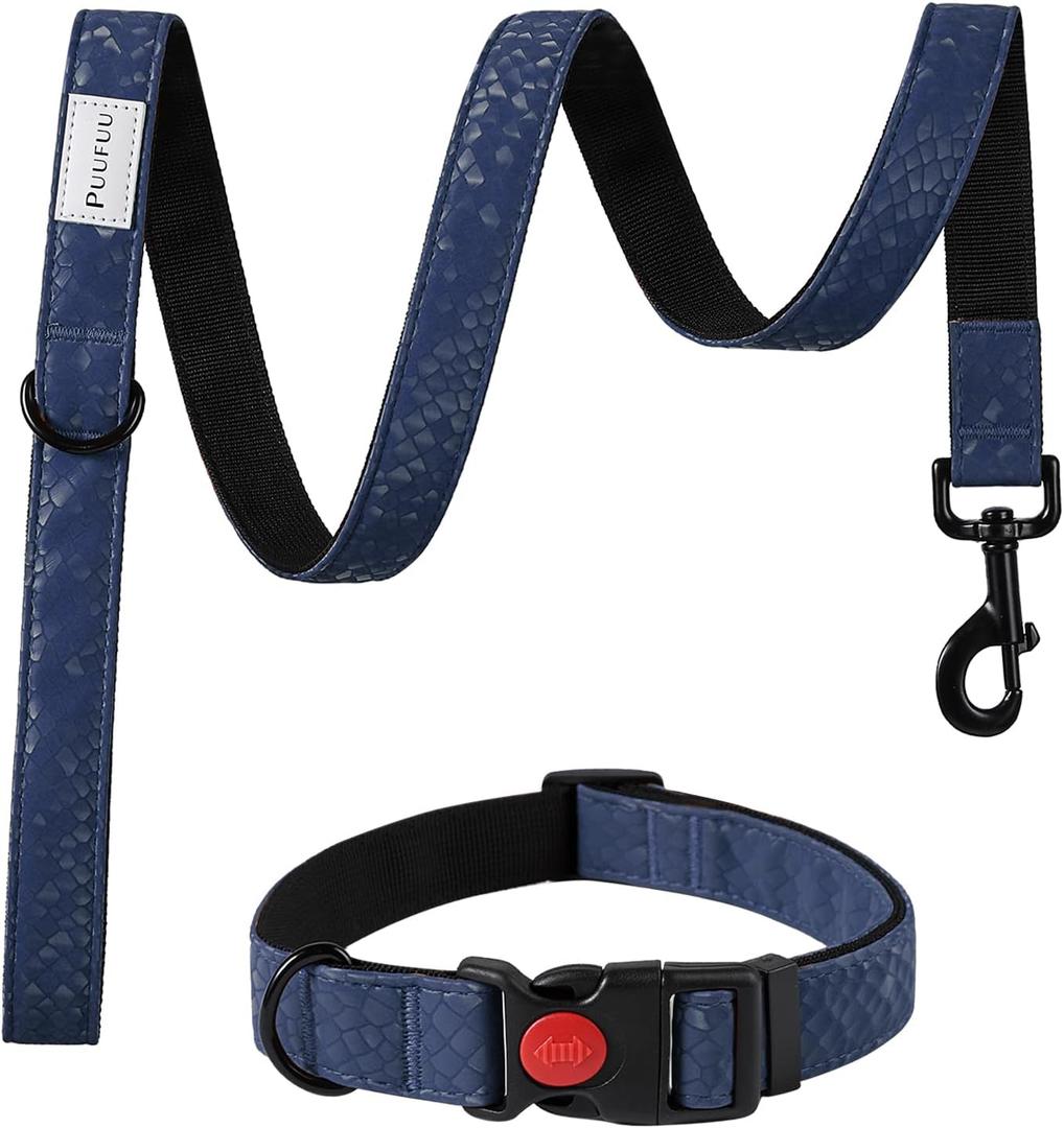 Soft Leather 4ft Dog Collar and Leash Set,Stylish 4ft PU Leather Dog Training Leash, Adjustable Durable Pet Collars with Quick Release Buckle for Large Dogs,Medium Dogs,Terracotta (Blue, 4 feet)