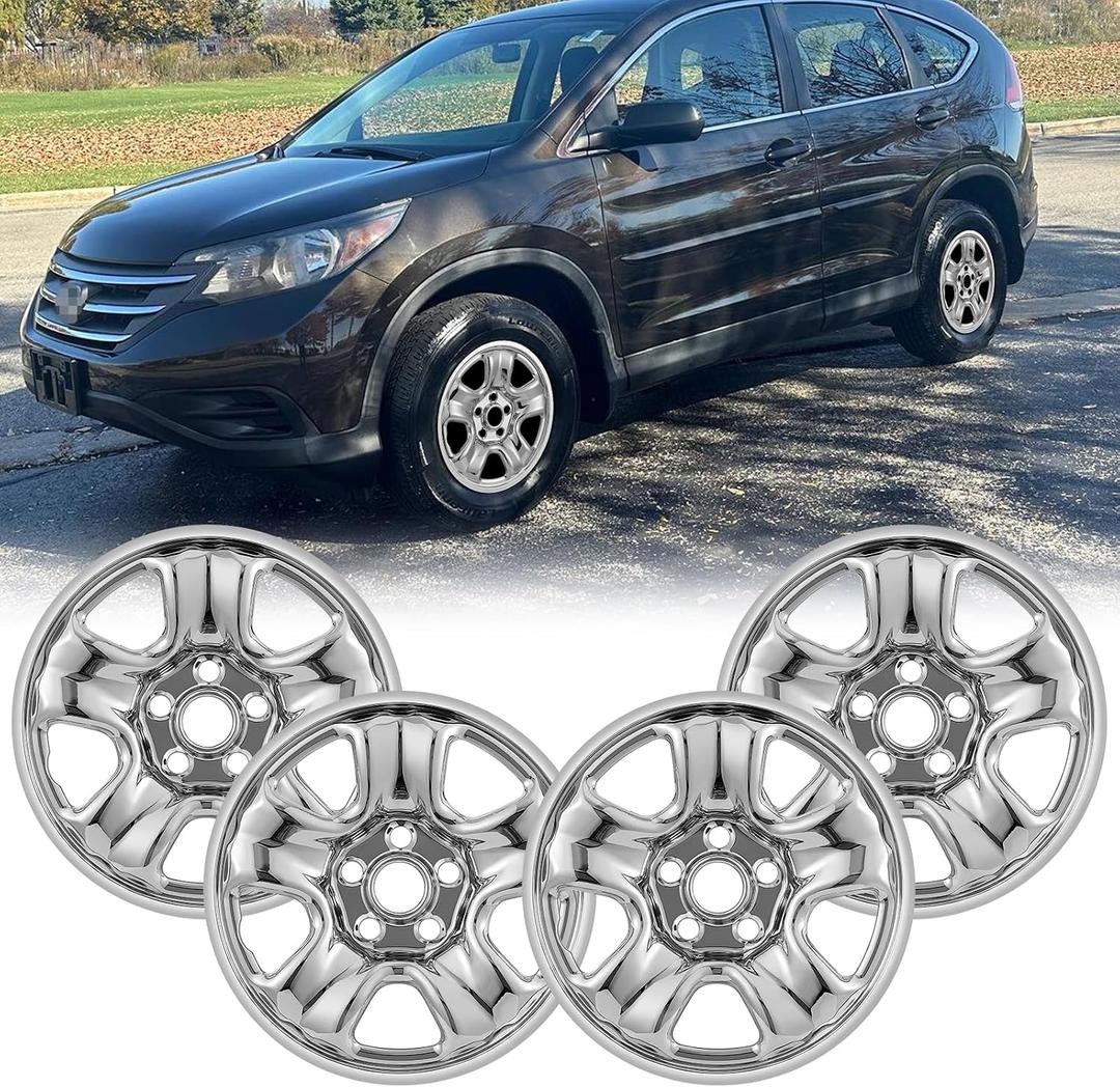 16" Chrome Wheel Skins (Set of 4) for 2012-2016 Honda CR-V, 16 inches ABS Wheel Covers Compatible with 12-16 CR-V Steel Wheels- Auto Tire Replacement Cap Cover 42700-T1W-A01
