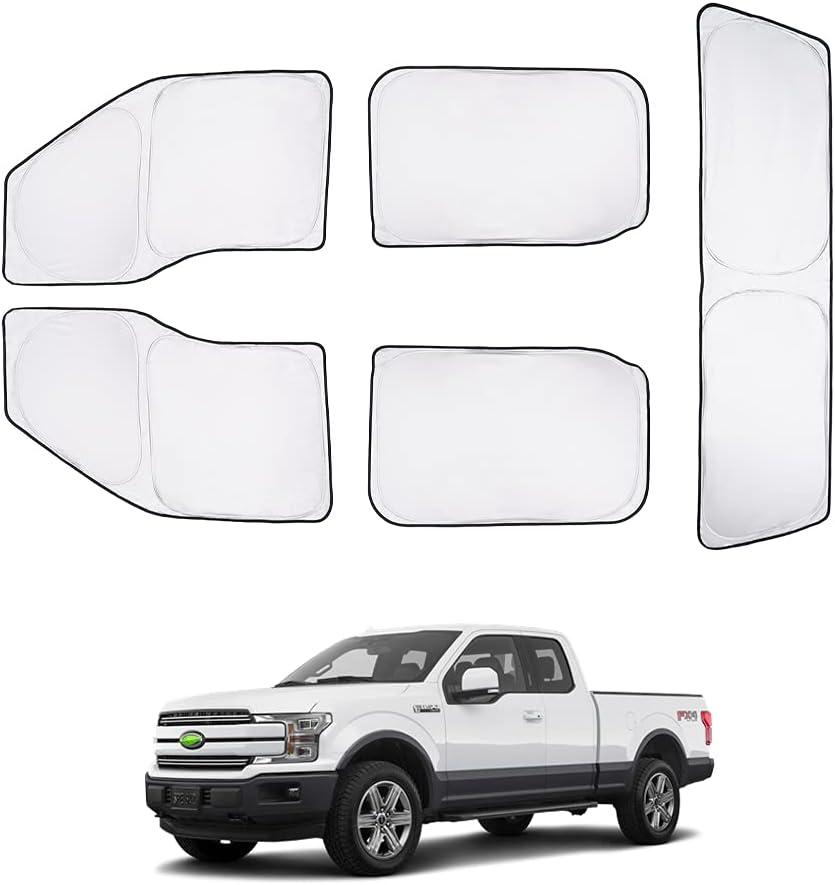 T TGBROS Windshield Sun Shade for Ford F150 2015-2020 Car Window Shades Thicken UV Block and Blackout Privacy Foldable Sunshades 5PCS Accessories Keep Cool Sun Visor Covers