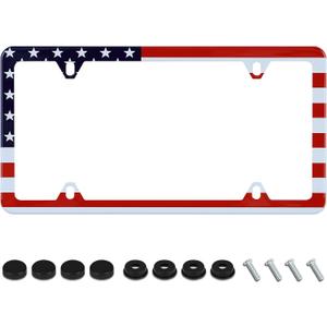 Classic American Flag License Plate Frame USA Flag License Plate Holder Stainless Steel Auto Parts Decoration with Screws for Men Women License Plate 4 Holes 1pcs