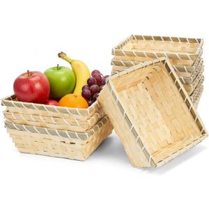 TOPZEA 10 Pack Natural Bamboo Gift Baskets, 7.5" Square Woven Fruit Basket Small Wicker Bread & Chip Basket, Handmade Food Storage Baskets for Kitchen, Restaurant, Party Buffet Serving, Christmas Gift