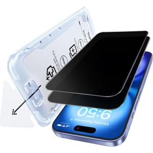 SMARTDEVIL 2 Pack Privacy Screen Protector for iPhone 16, Anti-Spy Tempered Glass, 9H Hardness, Scratch Resistant, Easy Installation, Bubble Free, Case Friendly