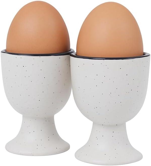 Ceramic Egg Cup Christmas Gift Set of 2 Porcelain Holder Breakfast Boiled Cooking Easy to Clean Childhood Memories Kitchen (White)