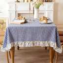 Boao 60 x 120 Inch Blue White Plaid Ruffled Table Cloth Rectangle Cotton Gingham Floral Trim Tablecloth Vintage Farmhouse Checkered Table Cover for Home Weddings Picnic Holiday Party Decor