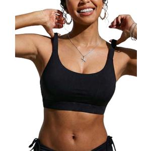 Women Sports Bra Swim Top - Swim Bra Bikini Tops Scoop Neck Bathing Suits Top Cross Strap 2025 Swimsuit Tops Only (Large, Black)