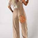 Dokotoo Women's Casual Loose Overalls Jumpsuits One Piece Sleeveless Wide Leg Long Pant Rompers With Pockets (Brown, XL)