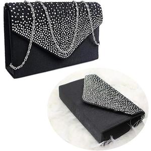 Ladies Evening bags Bridal Wedding Bag Party Handbag (Black)
