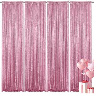 Pink Sequin Backdrop Curtain 4 Pieces 2FTx8FT Glitter Photography Backdrop for Party Wedding Birthday Christmas Decorations