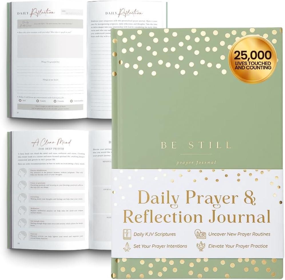 Daily Prayer Journal with Prompts | 90-Day Guided Devotional & Scripture Reflection | Bible Study and Spiritual Growth Tracker | Undated Faith Planner, 5.5x8" - Sage Green Dotted