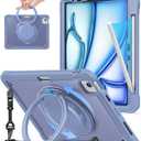 BATYUE Case for iPad Air 11 Inch M3/M2 (2025/2024), Air 5th/4th 10.9 Inch (2022/2020), Pro 11" 4th/3rd/2nd/1st, Shockproof Cover with 360 Rotating Stand, Pencil Holder, Shoulder Strap, Lavender Grey