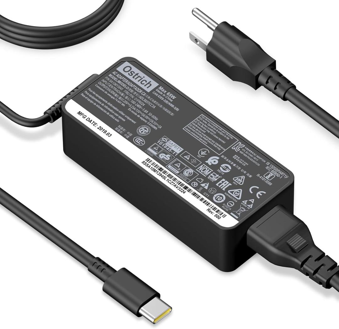 Charger Compatible with Lenovo Laptop Computer Thinkpad Yoga Chromebook USB C Laptop Charger 65W 45W