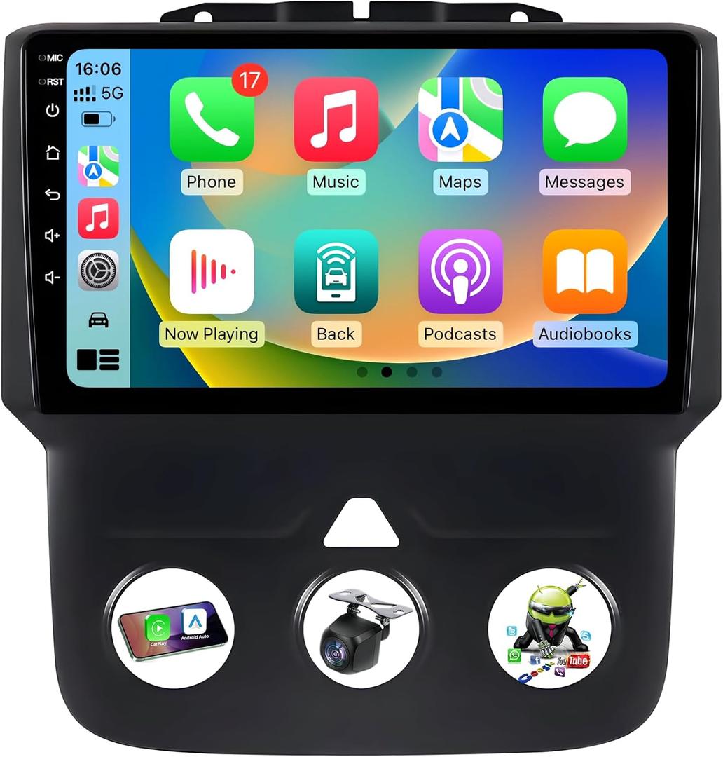 4G RAM+64G ROM Andriod 13 Car Radio for Dodge Ram 1500 2500 2013-2018 : 9" 1280 * 800 HD IPS Touchscreen Stereo Upgrade Wireless Carplay Andriod Auto Bluetooth 5G WiFi GPS 1080P Backup Camera FM