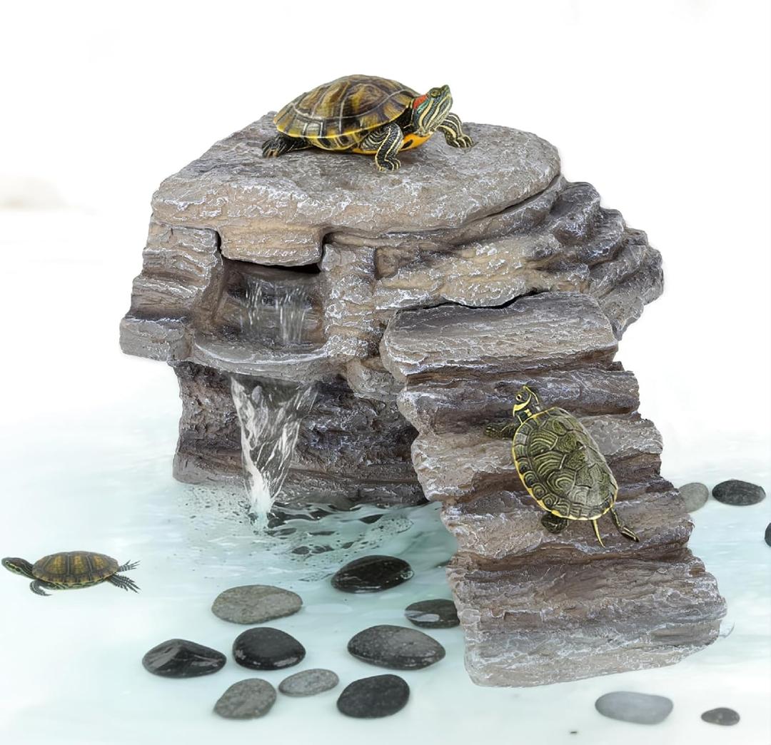 Aquatic Turtle Tank Filter Platform, 120 GPH, with Detachable Climbing Ramp Bridge, Quiet Water Filtration System, Terrarium Basking Decor