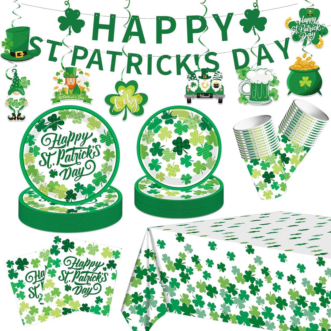 106PCS St. Patrick's Day Plates and Napkins Set, St Patricks Day Decorations Shamrock Plates Saint Patricks Day Party Supplies Disposable Paper Plates for Irish Lucky Day Celebration, Serves 24